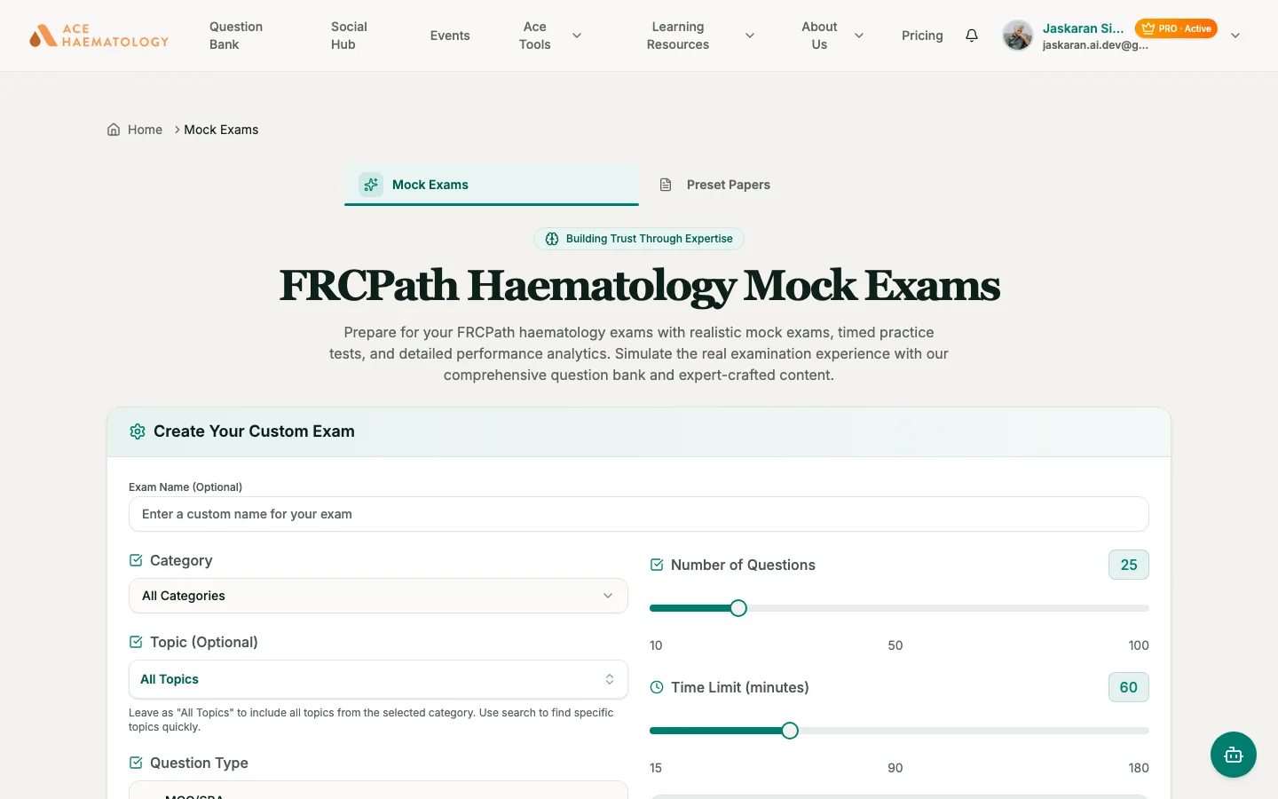 AceHaematology mock exam builder