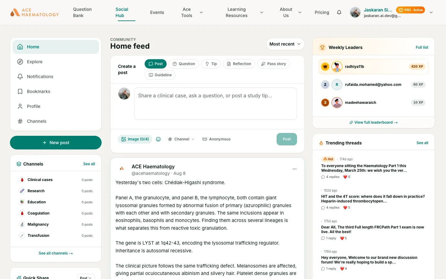 AceHaematology Social Hub community feed