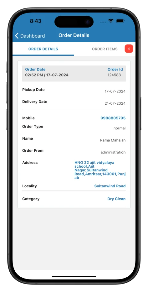 CleanFold order tracking screen