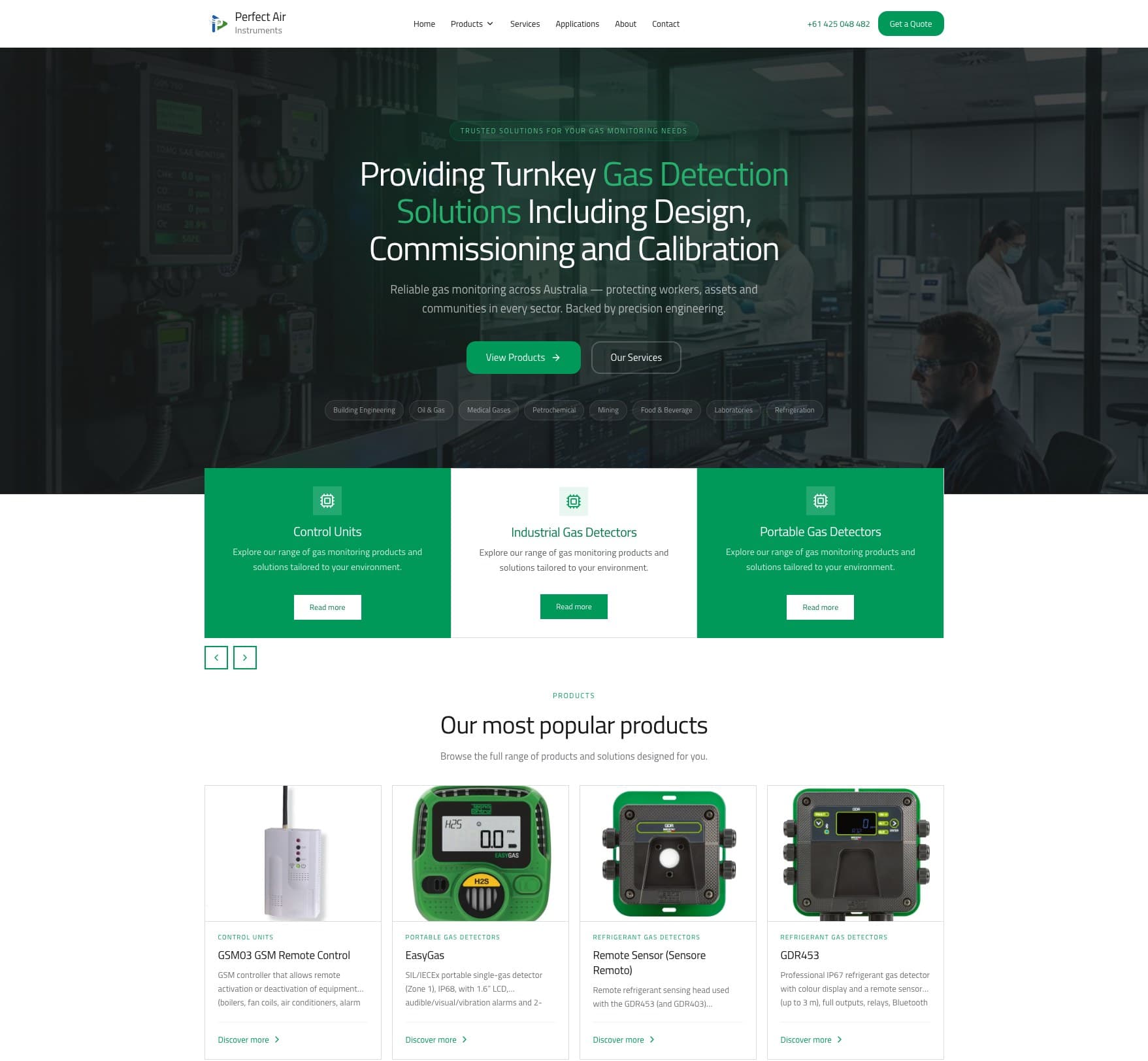 PerfectAir gas monitoring website