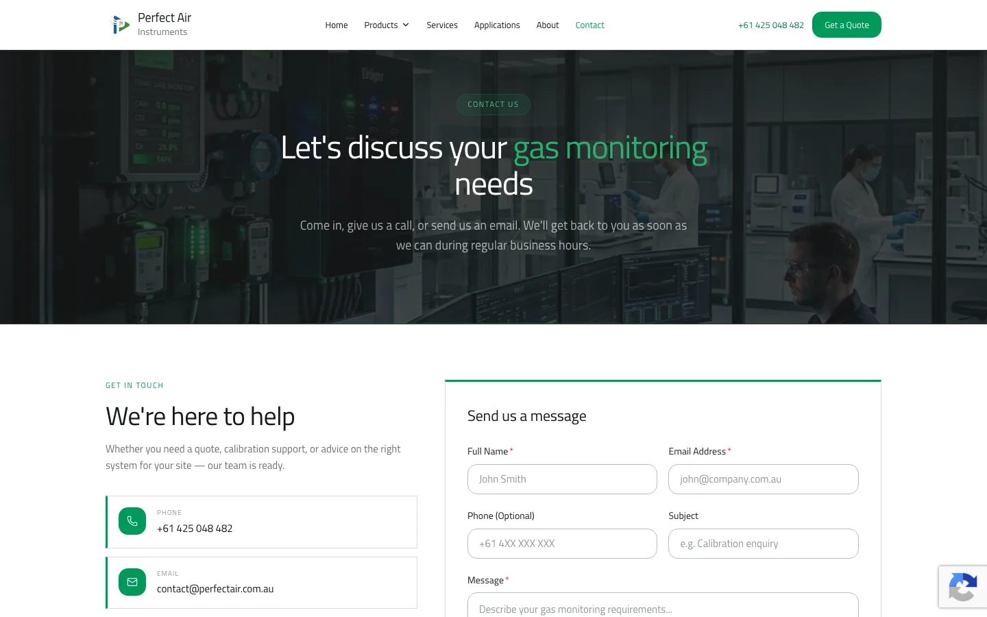 PerfectAir contact page